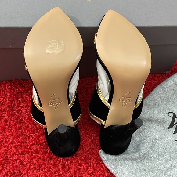 Vivienne Westwood NWT MASCHEREDE hells in blk Velvet and gold leather IT37 - Picture 5 of 13